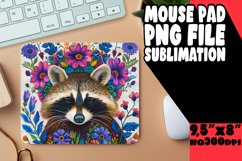Colorful Raccoon &amp; Bloom Mouse Pad Sublimation PNG Product Image 1