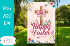 Happy Easter Garden Flag sublimation PNG, Christian cross Product Image 1