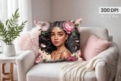 Afro Girl /Woman braided hair Pillow Design, Black Queen PNG Product Image 1