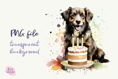 Dog Birthday Cake Watercolor Clipart PNG Product Image 1