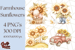 Rustic Sunflower Clipart, Soft Country Farmhouse Florals Png Product Image 1