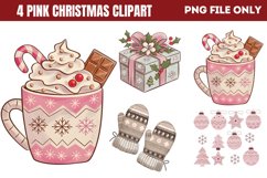 Cute Pink Christmas Watercolor Clipart PNG Product Image 1
