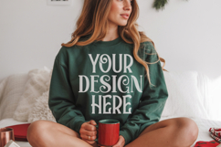Christmas Gildan 18000 Forest Green Crewneck Sweatshirt Mock Product Image 1