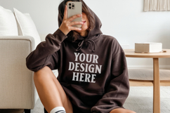 Dark Chocolate Gildan 18500 Hoodie Mockup, G18000 Hoodie Mod Product Image 1