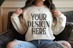 Sand Gildan 18000 Mockup, Sweatshirt Crewneck Mockups Product Image 1