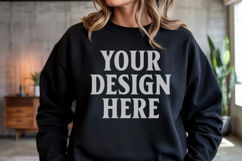 Black Gildan 18000 Crewnwck Sweatshirt Mockup, gildan 18000 Product Image 1
