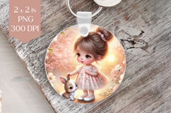 Blush Pink Girl with Bunny PNG Sublimation Design Product Image 1