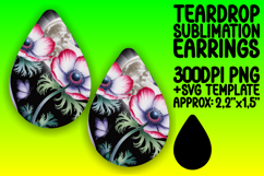 Charming Teardrop Earrings Artwork for Sublimation , Flowers Product Image 1