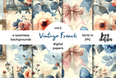 Vintage French Digital Paper Watercolor Seamless Patterns Product Image 1