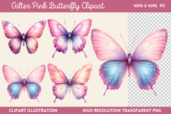 Gilter Pink Butterfly Clipart PNG Product Image 1
