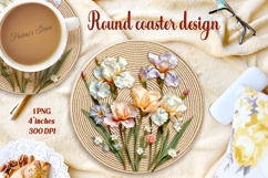 Delicate vintage floral round coaster sublimation design png Product Image 1