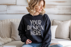 Black Gildan 18000 Sweatshirt Mockup,G18000 Crewneck Sweatsh Product Image 1