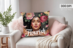 Afro Girl /Woman braided hair Pillow Design, Black Queen PNG Product Image 1