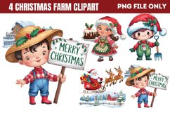 Cute Watercolor Christmas Farm Clipart PNG Product Image 1