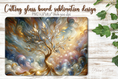 Pastel Iridescent Gold Tree glass kitchen cutting board PNG Product Image 1