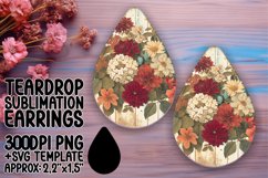 Classic Floral Teardrop Earring Sublimation PNG Product Image 1