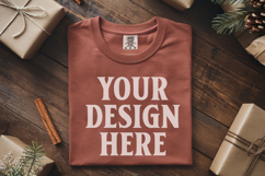 Brick Comfort Colors 1717 Christmas Folded T-Shirt Mockup Product Image 1