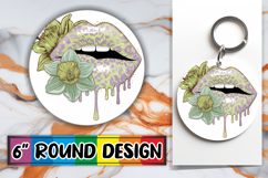 Radiant Circle Sublimation Keychains, Dripping Lips Product Image 1