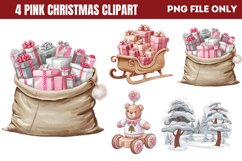 Cute Pink Christmas Watercolor Clipart Bundle PNG Product Image 1