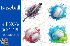Baseball Clipart PNG with Team Color Paint Splash Background Product Image 1