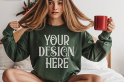 Christmas Gildan 18000 Forest Green Crewneck Sweatshirt Mock Product Image 1