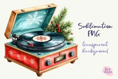 4 Retro Record Player Clipart Vintage Christmas PNG Product Image 4