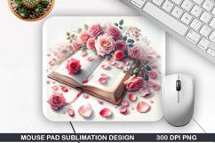 Rose Book Flower Mouse Pad Sublimation,Animals Mouse Pad PNG Product Image 1
