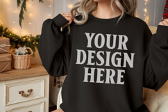 Gildan 18000 Black Mockup , Crewneck Sweatshirt Boho Mock-up Product Image 1
