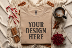 Gildan 5000 Sand Folded Christmas Mockup, G5000 mockup Product Image 1