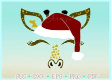 Giraffe Face with Santa Hat Christmas SVG DXF EPS PDF PNG Product Image 2