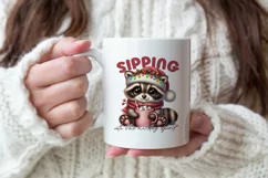 Cute Christmas festive raccoon, Sublimation PNG. Product Image 2