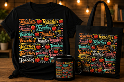 Teacher Pattern PNG | Colorful Back to School Sublimation Product Image 1
