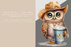 Owl drinking coffee clipart, Owl clipart, Cowboy hat Product Image 3