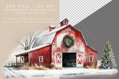 Christmas red barn clipart, Winter, Christmas clipart Product Image 2