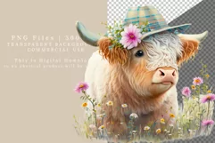 Highland cow clipart, Spring clipart, Cow sublimation Product Image 2
