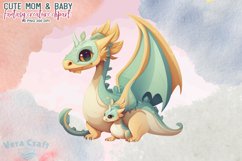 Cute Mom &amp; Baby Fantasy Creature Watercolor Clipart Product Image 12