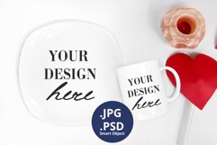 Coffee Mug & Rounded Square Plate Mockup Valentine's Day PSD Product Image 3