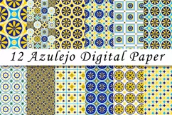 12 x Portuguese Azulejo digital paper png. Seamless pattern. Product Image 1