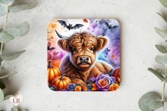 Halloween Highland Cow Coaster, Highland Cow Square Coaster Product Image 1