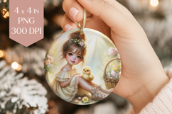 Easter Chick and Girl Round Ornament PNG Product Image 1