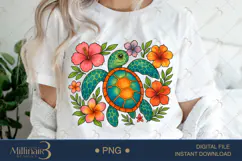 Boho Floral Sea Turtle Watercolor PNG | Ocean Animal Clipart Product Image 1