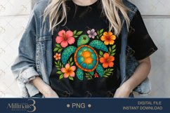 Boho Floral Sea Turtle Watercolor PNG | Ocean Animal Clipart Product Image 2