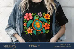 Boho Floral Sea Turtle Watercolor PNG | Ocean Animal Clipart Product Image 2