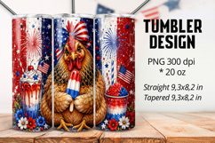 Patriotic Chicken Tumbler Wrap 20oz PNG, Sublimation Design Product Image 1