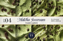 Matcha Ice Cream Pattern, Matcha Dessert Digital Paper Product Image 1