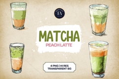 Matcha Peach Latte Clipart Bundle 4 PNG Product Image 1