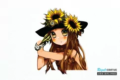 Watercolor Cute Chibi Sunflower PNG Clipart Product Image 1