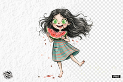 Whimsical Summer Girl &amp; Watermelon Clipart Product Image 1