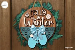 Hello Winter Door Sign Laser Cut | Door Hanger | SVG Product Image 3