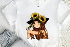 Watercolor Cute Chibi Sunflower PNG Clipart Product Image 2